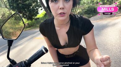 My leg is numb! Let me jerk you off and give you a massage! Fuck you right on the bike!