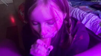 Younger stepsister sucks big cock and gets cum on face