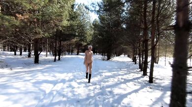 Russian Nude Girl in forest on bridge and with ships