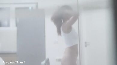 on Jeny Smith thru the window while she take a nude selfies