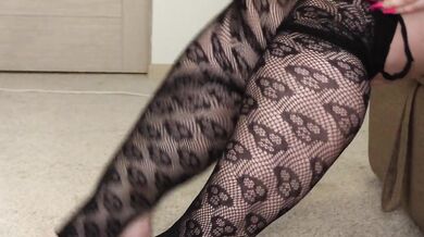 Foot fetish with fat legs. Appetizing bbw dressed a sexy costume