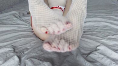 SEXY LEGS IN WHITE FISHNET STOCKINGS AND SMALL TITS NURSE / FOOT FETISH