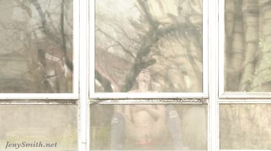 Jeny Smith teasing the strangers thru the window