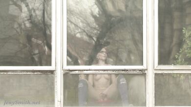 Jeny Smith teasing the strangers thru the window
