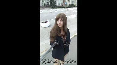 girl in a transparent dress walks near the Moscow University (part 1)