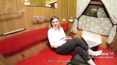 Sexy stranger girl was fucked in public train, after losing in chess