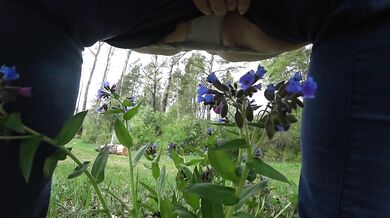 Mature BBW outdoor pissing and hairy pussy POV.