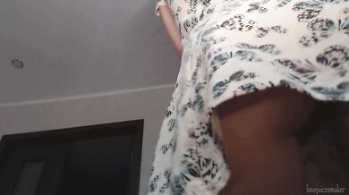 Peep under my skirt, please, and tell me - to shave or to let it grow? Upskirt,fingering, buttplug