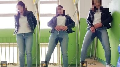 Lika Lax peed in jeans and in the urine masturbating in the entrance