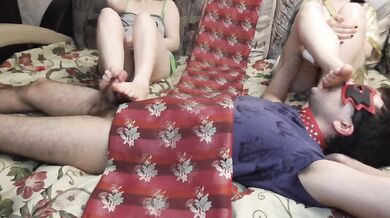 Double footjob. My step sisters feet worship