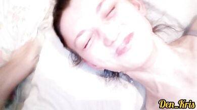 Compilation Cutie with beautiful blue eyes bathes in warm and tasty sperm with pleasure