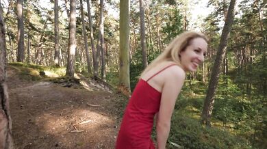 We got caught having sex in the forest, then continued with a quickie creampie on the beach