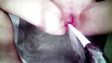 masturbating a narrow pussy with a jet of water to a powerful convulsive orgasm