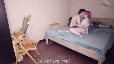 Сuckold husband caught his young slutty wife fucking with some guy [ENG subs]