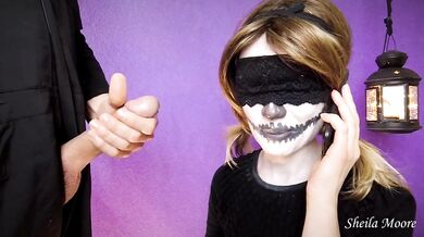 Roommate's prank while I'm on the phone with my cuckold boyfriend (Halloween edition)