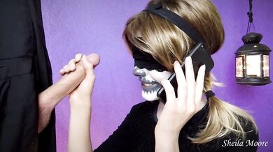 Roommate's prank while I'm on the phone with my cuckold boyfriend (Halloween edition)