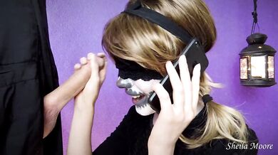 Roommate's prank while I'm on the phone with my cuckold boyfriend (Halloween edition)