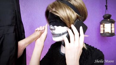 Roommate's prank while I'm on the phone with my cuckold boyfriend (Halloween edition)
