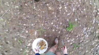 Innocent teen public play with pussy in the forest, masturbating outside