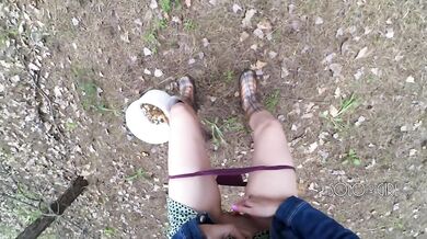 Innocent teen public play with pussy in the forest, masturbating outside