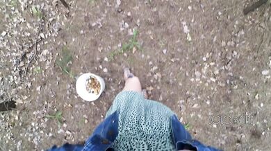 Innocent teen public play with pussy in the forest, masturbating outside