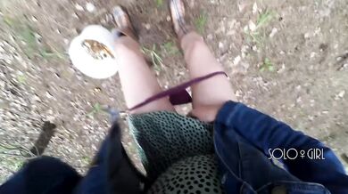 Innocent teen public play with pussy in the forest, masturbating outside