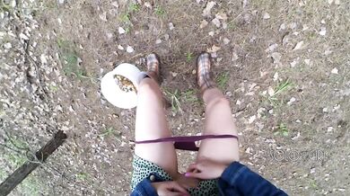 Innocent teen public play with pussy in the forest, masturbating outside