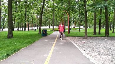 Sluty schoolgirl instead of lessons, walks in the park in a micro dress without panties