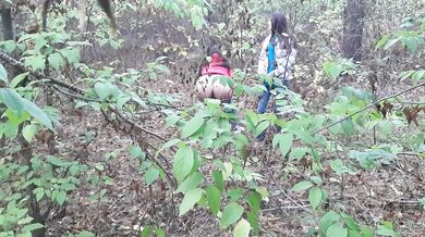  one girl pissed in the forest and how the second girl gave her cunnilingus