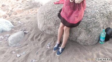 Beautiful teen sucks cock on the beach. POV