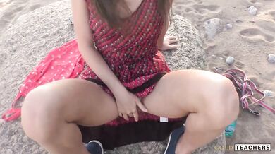 Beautiful teen sucks cock on the beach. POV