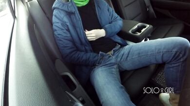 Masturbation innocent girl got on a in Uber, public play with pussy