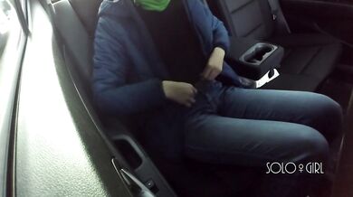 Masturbation innocent girl got on a in Uber, public play with pussy