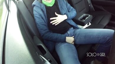 Masturbation innocent girl got on a in Uber, public play with pussy
