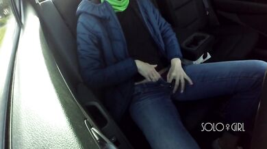 Masturbation innocent girl got on a in Uber, public play with pussy