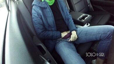 Masturbation innocent girl got on a in Uber, public play with pussy