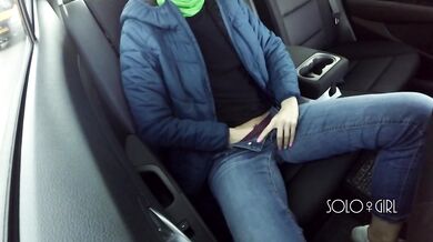 Masturbation innocent girl got on a in Uber, public play with pussy