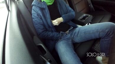 Masturbation innocent girl got on a in Uber, public play with pussy