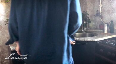 Wife Sensually Fucks Her Lover And Squirts In The Kitchen - Thick Cum On Pussy