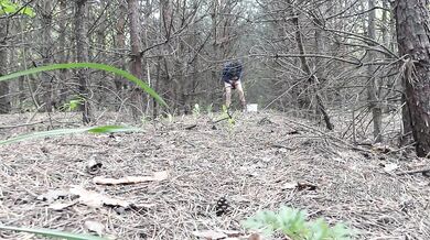 Peeping Tom on teen play with pussy in forest, public masturbation orgasm
