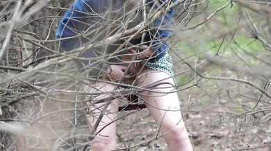 Peeping Tom on teen play with pussy in forest, public masturbation orgasm