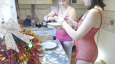 I'm making a sweet breakfast naked with my busty MILF friend after we spent time together in bed, naked and wearing pretty lingerie.