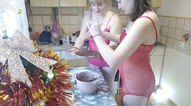 I'm making a sweet breakfast naked with my busty MILF friend after we spent time together in bed, naked and wearing pretty lingerie.