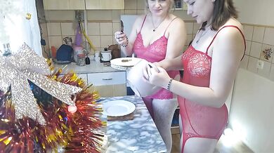 I'm making a sweet breakfast naked with my busty MILF friend after we spent time together in bed, naked and wearing pretty lingerie.