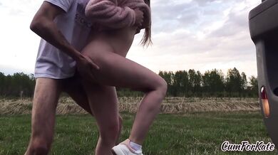 StepBrother fucked stepsister on a walk in the woods