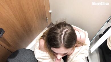 DEEPTHROAT BLOWJOB IN THE FITTING ROOM. Swallow his cum