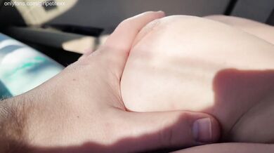 Stepsister with Big Natural Boobs Teasing Me To Touch Her in the Car