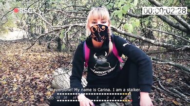 Outdoor blowjob. Stalker Karina suck a dick to a guard at an abandoned camp