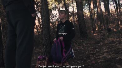 Outdoor blowjob. Stalker Karina suck a dick to a guard at an abandoned camp