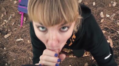 Outdoor blowjob. Stalker Karina suck a dick to a guard at an abandoned camp